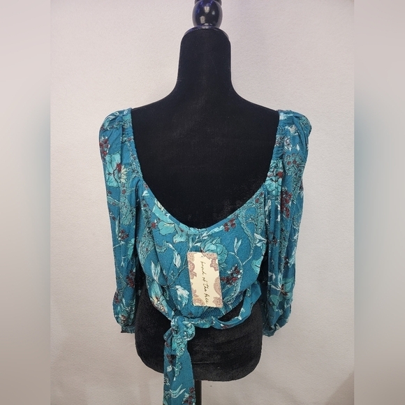 Band of the Free Sybille Deep Teal Floral Wrap Crossover Crop Top Women Medium - Picture 6 of 13